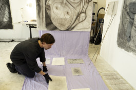 open studio 2025-10: artist moving drawings 